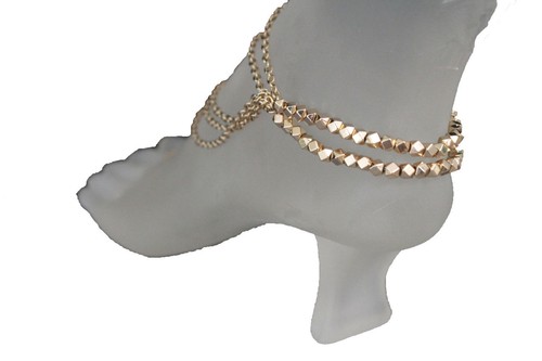 Bracciale Donna Piedi Catene Metallo Oro Cavigliera Etnico Bling Charm Turchese Blu - Foto 8 di 11