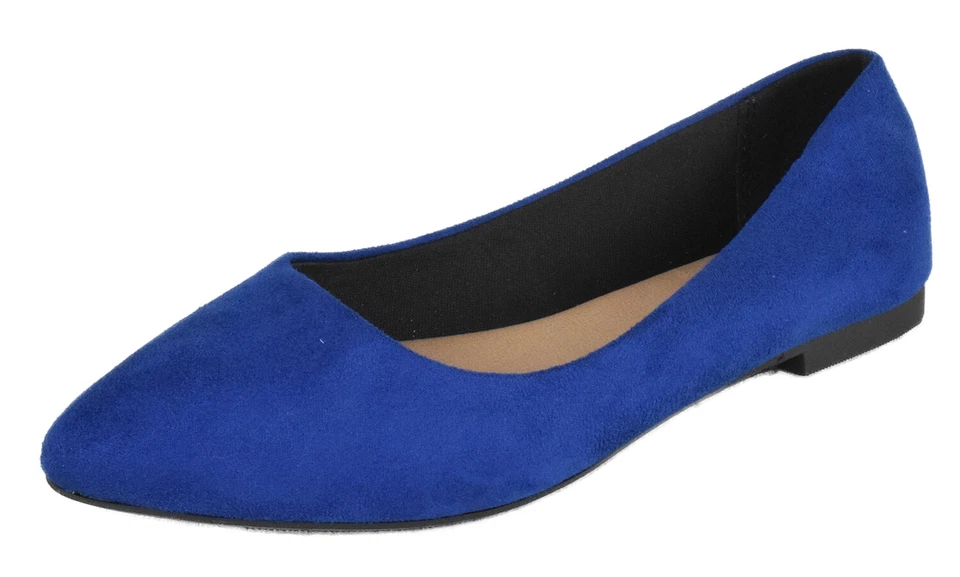 Zapatos planos CityClassified para mujer ajuste ancho punta puntiaguda azul marino cómodos con sujeción Foto 2 de 3