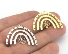 Leaf Rainbow Charms Pendant Raw Brass,Stainless Steel 27mm 0.5 mm 1 hole 4657