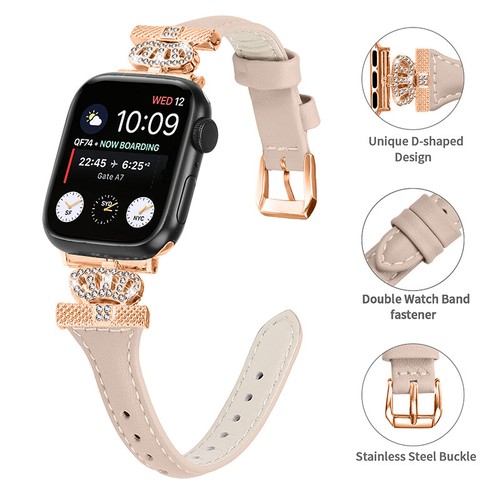 Für Apple Watch Ultra 2 9 8 7 6 5 4 SE Slim Leder Uhrenarmband Bling Krone Armband - Bild 9 von 17