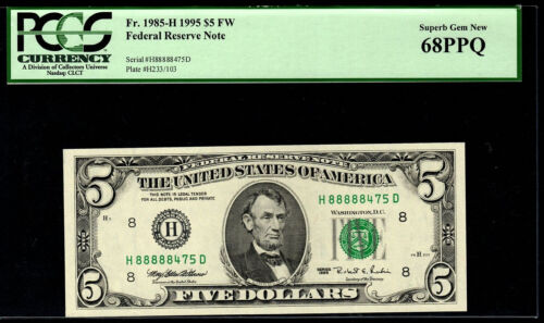 1995 $5 FANCY 8'S PCGS 68PPQ SUPERB GEM NEW H88888475D TOP POP LUCKY 8'S - Picture 2 of 4