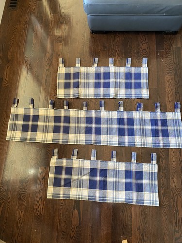 3 Vintage Tab Top Window Valances Denim 100% Cotton Blue white Country Life - Picture 2 of 12