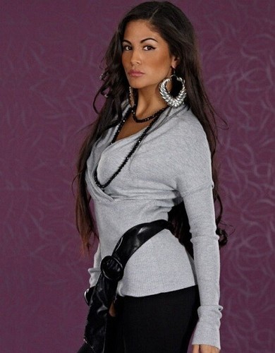 JERSEY MUJER MODA IMPRESIONANTE CUELLO EN V MANGA LARGA GRIS 649  - Imagen 2 de 4