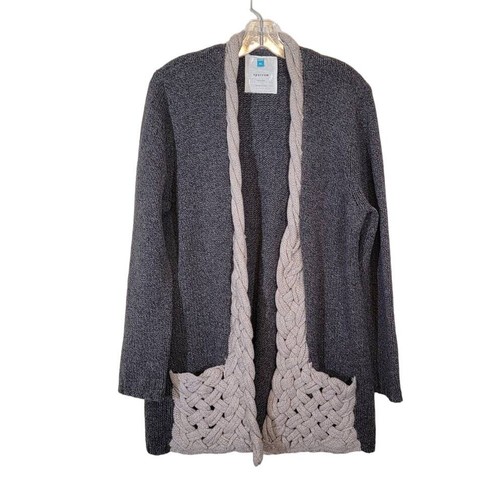 Anthropolgie Sparrow Knit Cardigan Sweater Lambswool Braided Detail Gray Size XL