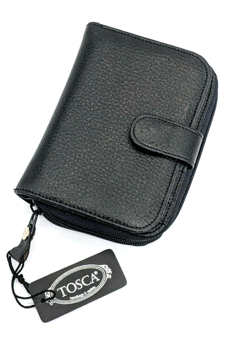 Billetera con cremallera de cuero negro Tosca con múltiples ranuras de identificación para tarjetas de crédito plegables NUEVA - Imagen 9 de 11