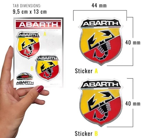 ABARTH 2X 40 MM STICKER TABS EMBLEM SELF ADHESTIVE AUTHORIZED  MADE IN ITALY - Bild 1 von 4