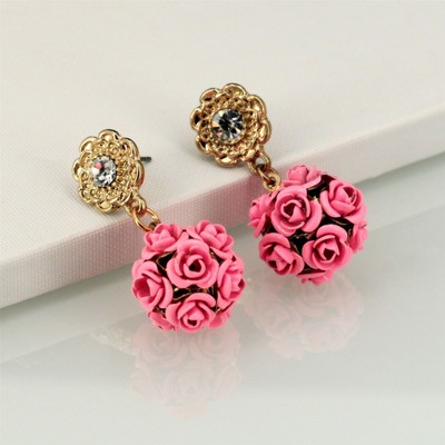 Boucles d/'Oreilles Chandelier Rose Retro Style Original Soirée Mariage DD 3