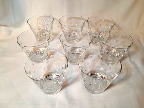 Vintage 50's Set Of 9 Hazel Atlas Capri Dot~6" Ice Bucket & 8 Rocks Glasses 3.5" - Picture 9 of 11