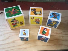 5 Vintage West Germany Eichhorn Walt Disney Mickie Stacking/Nesting  Wood Blocks