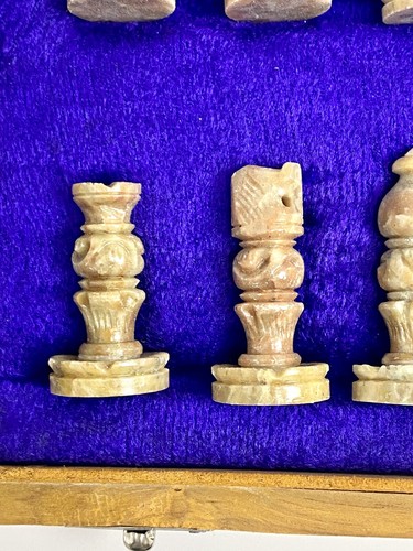 Chess Set Marble Stone w/ Lined Wood Box CARVED MARBLE PIECES 12” Handmade - Picture 10 of 21