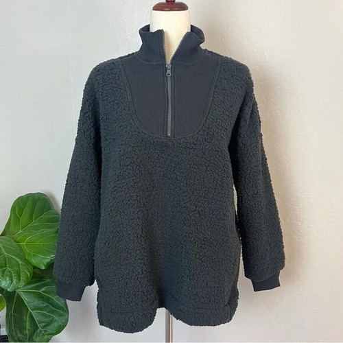 AERIE Women's Size S Gray Dream Sherpa Quarter Zip Mock Neck Pullover Sweatshirt - Picture 1 of 13