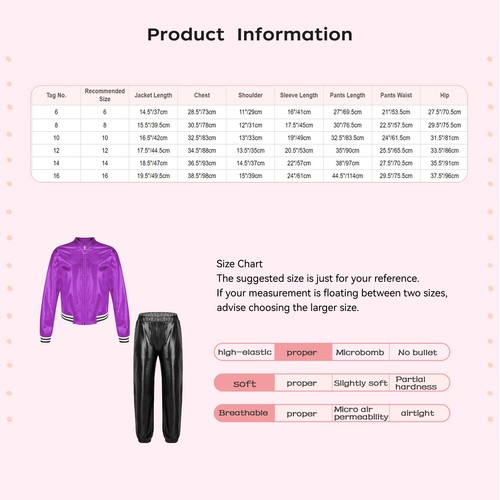Girls Dance Outfit Hip Hop Zip Jacket Coat with Long Pants Workout Set Tracksuit - Picture 54 of 59