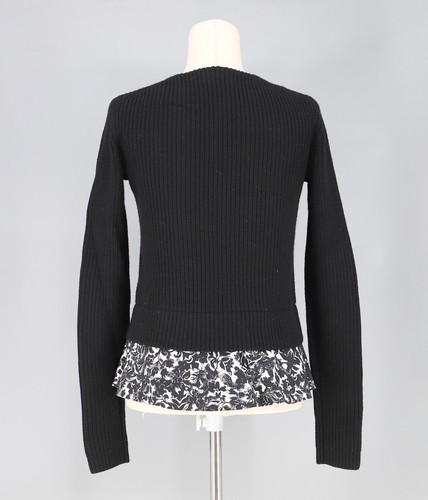 TORY BURCH Black Merino Wool Sweater Floral Peplum Detail Size S - Picture 4 of 7