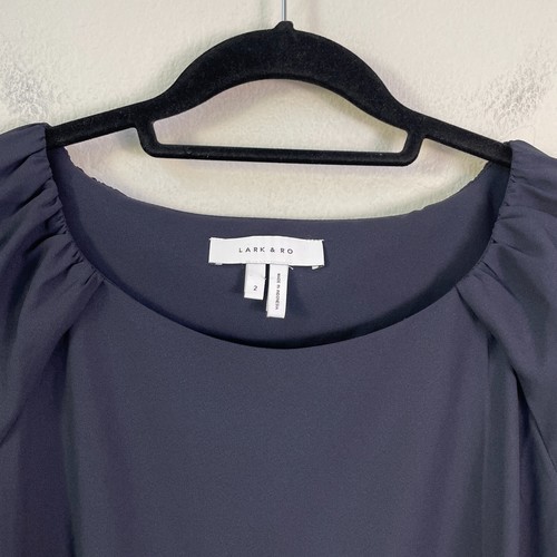 Lark & Ro Womens 2 Navy Pleated Shoulder Blouse 3/4 Sleeve Shirt Top - Picture 7 of 10