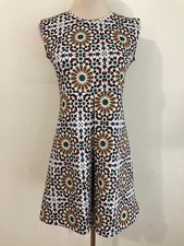 ZARA W/B Collection Sleeveless Fit & Flare Dress White w/Multicolor Size S