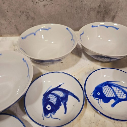 Dinner Set For 4 Handpainted Koi Fish Rice Bowls Spoons, Plates, Chopstick Rests - Picture 11 of 16