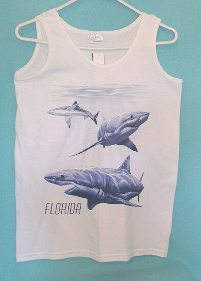 Florida Souvenir Tee Shirt Tank Top Sharks - 100% Cotton - NEW - Size M |  eBay