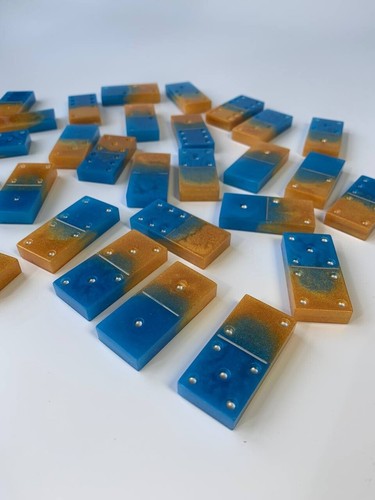 Epoxy Resin Dominoes with Case, Ukrainian Theme Flag, Sdea for Gift, Game Board - Picture 4 of 14