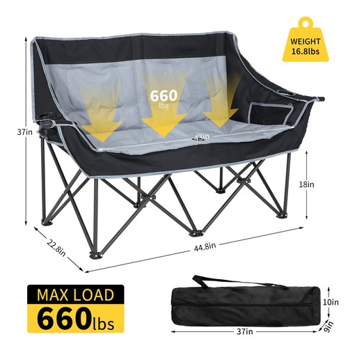 NAIZEA 2 Personen beheizbarer Campingstuhl Oversized Loveseat Campingstuhl Rasenstuhl - Bild 2 von 41
