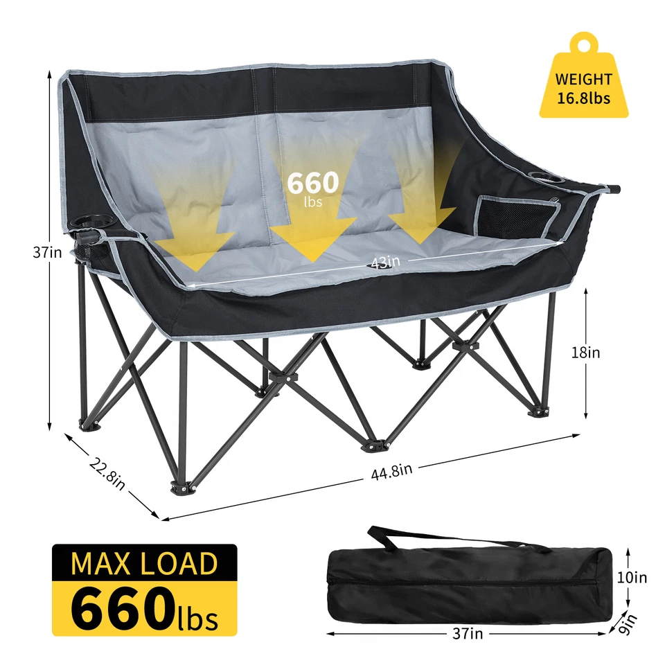 NAIZEA Heated Double Camping Chair with 3 Heat Levels Fully Padded Duo Chair - Image 3 of 4