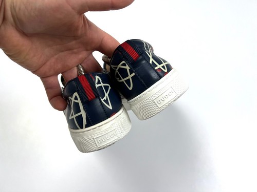 Auth Men's GUCCI Monogram Leather Slip-On Sneakers Shoes Size 42.5 US9 UK8.5 - Picture 6 of 13