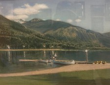 Vintage pastel drawing Canoes At The Jetty art signed A.Stevens framed