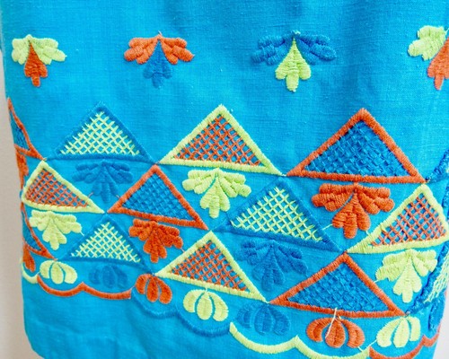 Vestido Vintage Años 60 Turquesa Turquesa Bordado Hecho a Mano Mod Corto S 32 - Imagen 6 de 6