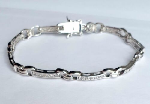 925 Sterling Silver Angus & Coote Italian made 20cm Cubic Zirconia Link Bracelet - Picture 4 of 10