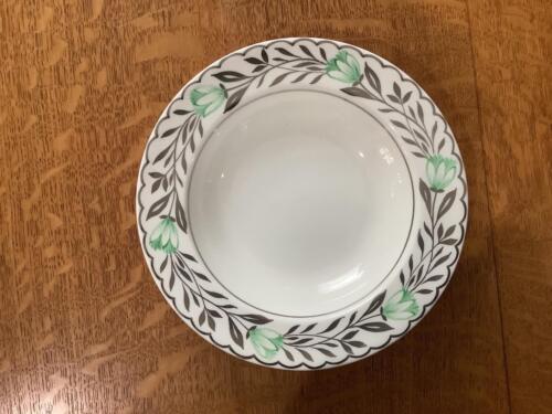 Wedgwood bone china green & silver lustre 8" rimmed soup bowls WH4092 SET of 12 - Picture 3 of 5