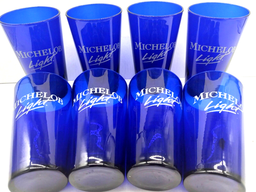 8 Cobalt Blue Glass Michelob Pint Light Beer Glasses Bar 16 oz - Picture 3 of 7