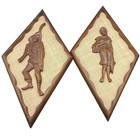 Hand-Carved Wooden Teak Wall Plaques with Rustic Burlap Backing Featuring Man