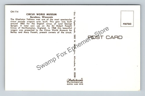 Postcard Circus World Museum Baraboo Wisconsin Gladiator Tableau Parade Wagon - Picture 2 of 2