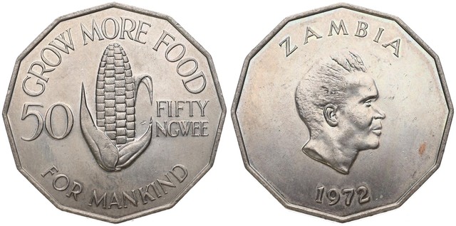 Zambia - 50 Ngwee 1972 - Corncobs - Fao Grow More Food for Mankind V Zambia - 50 Ngwee 1972 - Corncobs - Fao Grow More Food for Mankind V