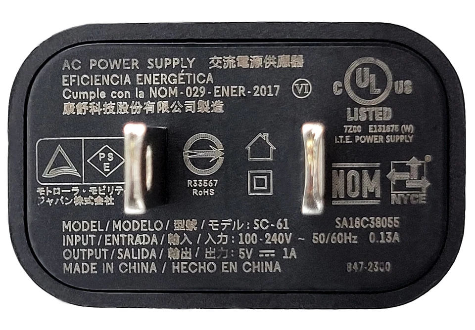 OEM Motorola CA FUENTE DE ALIMENTACIÓN SC-61 5V-1A + 2 cables USB (tipo C y Micro B) Foto 2 de 4