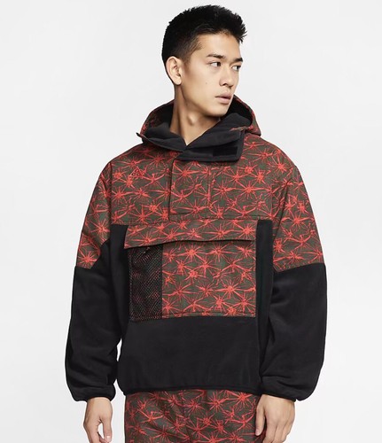 NIKE ACG AOP HALF ZIP FLEECE ANORAKBLACK & RUSH RED Size UK Large (CK3106-010) - Picture 1 of 7