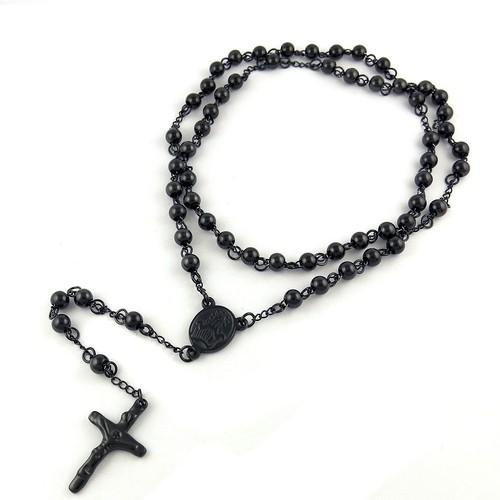 Stainless Steel 6mm 26" Catholic Rosary Bead Necklace Jesus Christ Cross Pendant - Picture 2 of 5