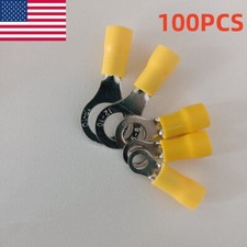 100Pcs Yellow 12-10 Gauge Car Ground Wire Ring Terminals Vinyl Connectors US