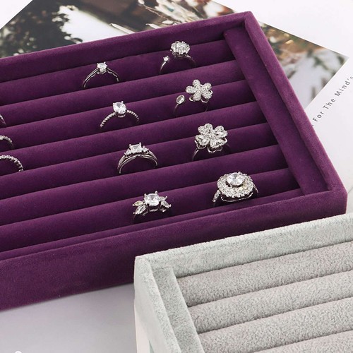 Velvet Jewelry Ring Display Organizer Case Tray Holder Earring Storage Box - Picture 9 of 14