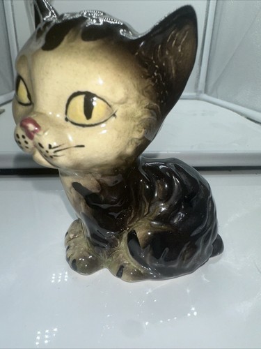 Vintage Black Cat Figurine 4” Porcelain Beige Face Chest Japan Sitting Kitty - Afbeelding 7 van 7