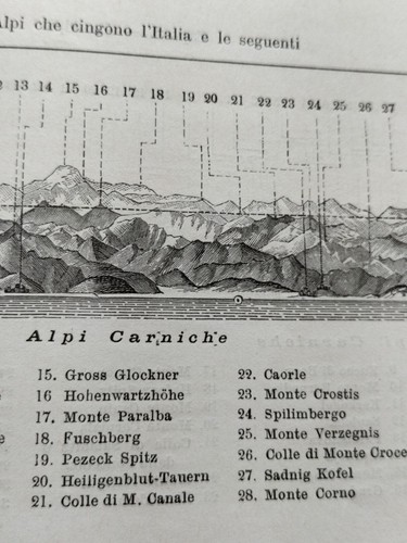 1890 Tavola ALPI CARNICHE catena. Stampa antica incisione XILOGRAFIA gravure - Foto 3 di 4