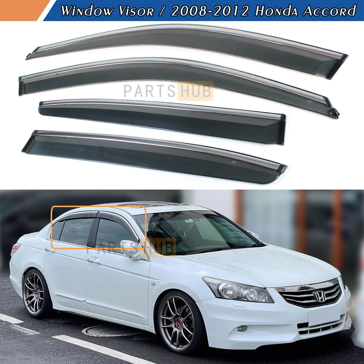 For 08 12 Honda Accord Sedan Chrome Trim Smoke Tinted Window