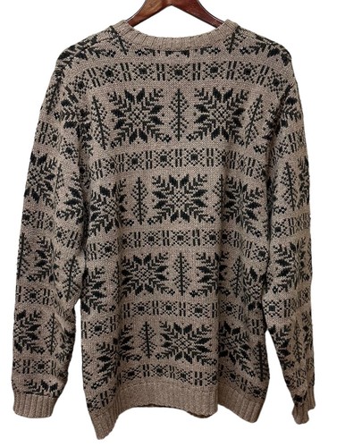 Vtg Eddie Bauer Wool Blend Chunky Fair Isle Knit Sweater Made Japan Men XL Tall - Picture 2 of 6