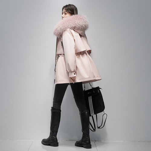 Women's Fox Fur Liner Removable Fur Jacket Coat Hooded Thick Warm Parka Overcoat - Picture 3 of 18