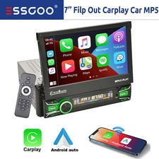 Single 1DIN 7" Flip Out Touch Screen Car Stereo Radio Apple Carplay Android Auto