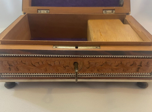 Vintage Spieluhr Taj Mahal Qualität indisch handgeschnitzt Holz Design klappbarer Deckel - Bild 6 von 18