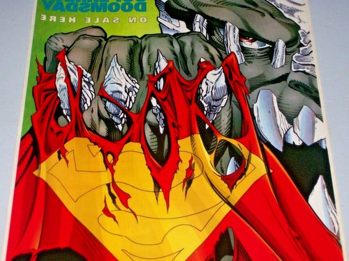 Superman Doomsday Promo Window Cling Decalcomania 10" x 13" DC 1994 mai usata - Foto 4 di 7