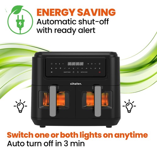 Schallen Dual Air Fryer BLACK with Twin Double Drawer Frying Trays 60 Min Timer - Bild 3 von 11