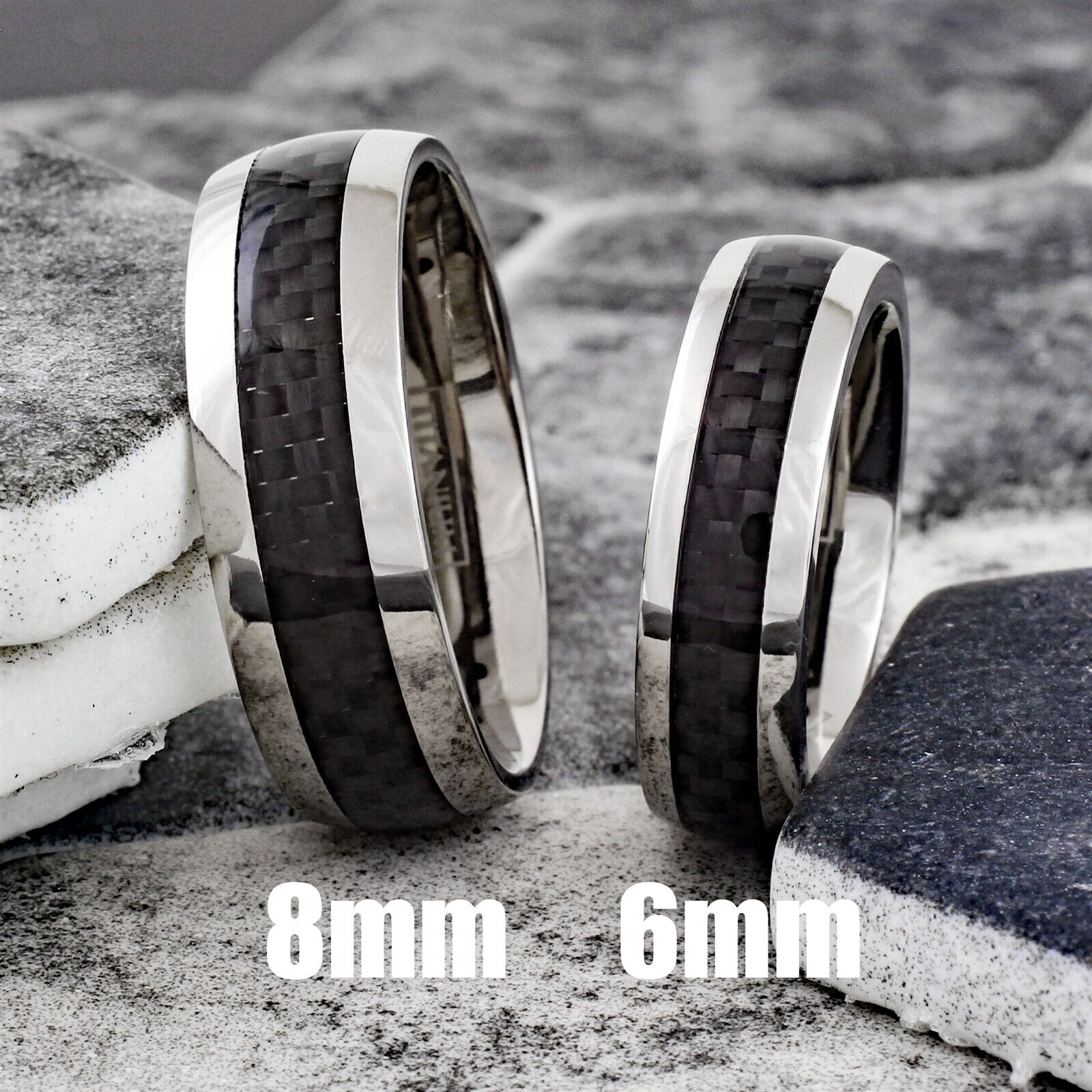 Titanium Black Carbon Fiber Stripe Comfort Fit Men's Wedding Band Ring size 5-13 - Picture 23 of 23