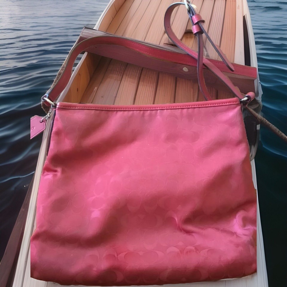 COACH Handbag pockets purse RED crossbody shoulder bag signature silver