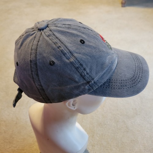 Rose Dad Hat Blueish Grey With Red Rose *STRAP BACK* Adjustable Size HAT USED - Picture 4 of 6